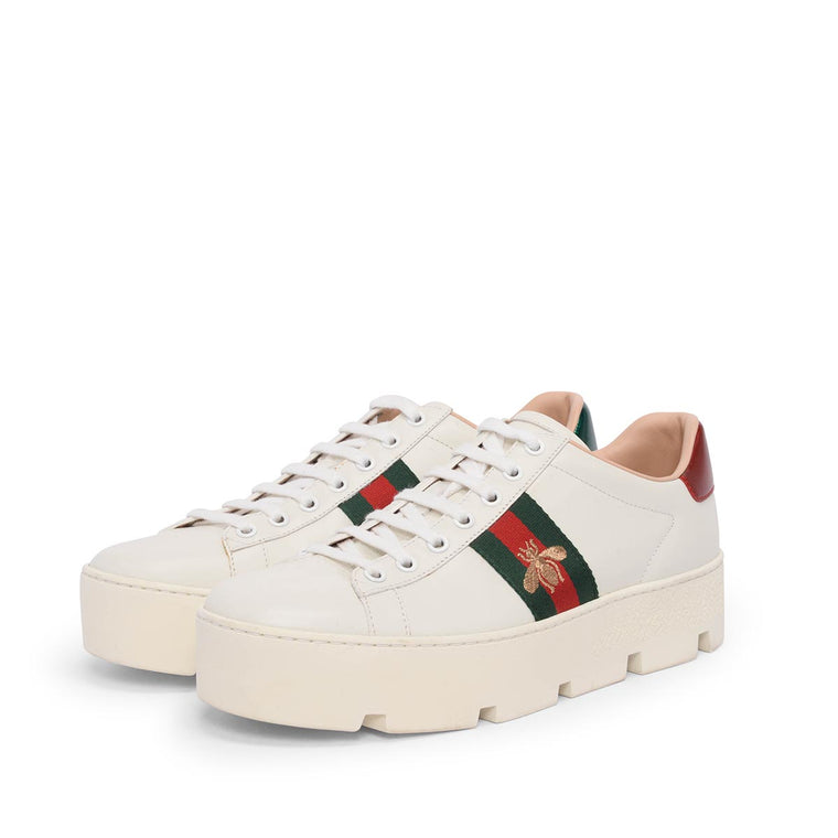 Gucci White Leather Ace Embroidered Platform Sneakers 39.5