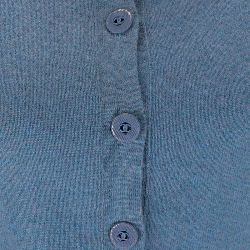 Chanel Blue Cashmere Cropped Cardigan FR 36 - Blue Spinach