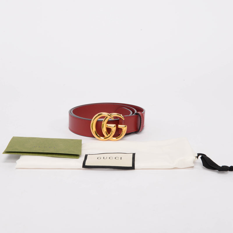 Gucci Red Leather GG Buckle Belt - Blue Spinach