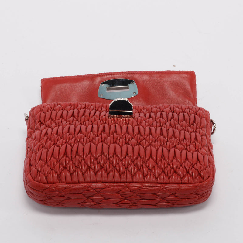 Miu Miu Red Matelasse Crystal Strap Shoulder Bag - Blue Spinach