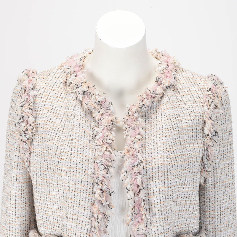 Chanel Pastel Fantasy Tweed Fringed Skirt Suit FR 42 - Blue Spinach