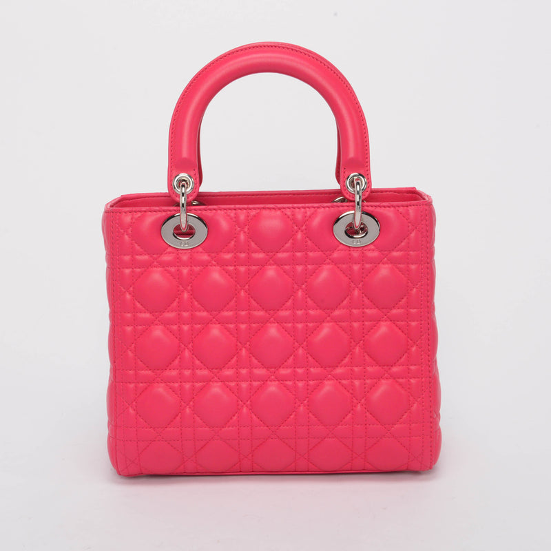 Dior Hot Pink Cannage Lambskin Medium Lady Dior Bag - Blue Spinach