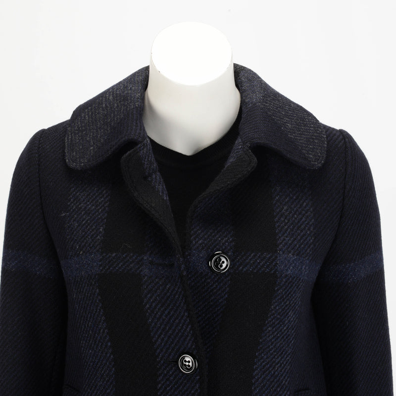 Burberry Charcoal & Navy Wool Check Coat UK 6 - Blue Spinach