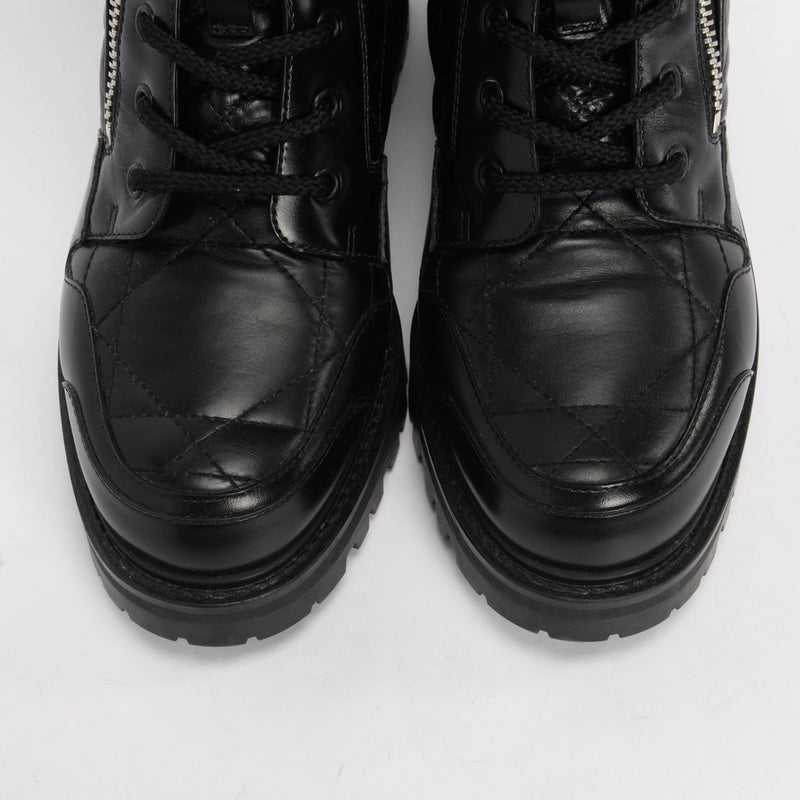 Dior Black Cannage Calfskin D-Leader Boots 37 - Blue Spinach