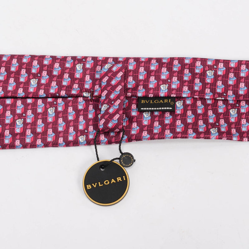 Bulgari Red Pictorial Tie - Blue Spinach