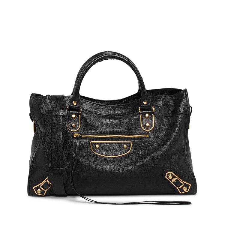 Balenciaga Black Chevre Metallic Edge City Bag