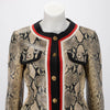 Gucci Beige Snake Effect Leather Web Trim Jacket IT 36 - Blue Spinach