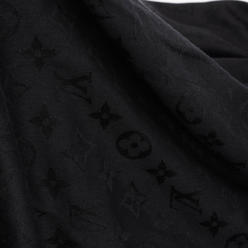 Louis Vuitton Black Silk & Wool Monogram Shawl - Blue Spinach