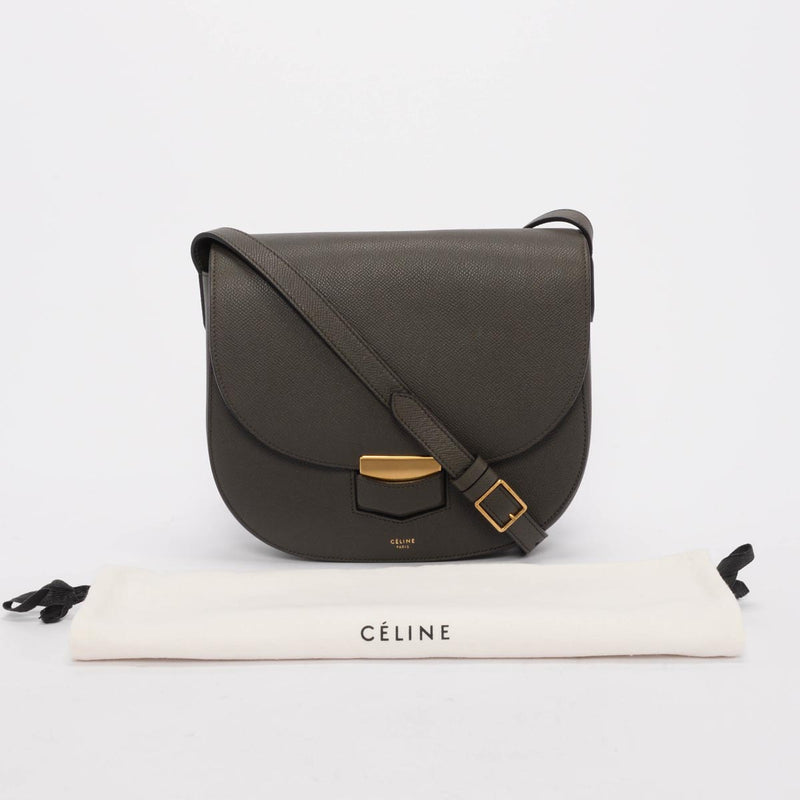 Celine Anthracite Grained Calfskin Trotteur Bag - Blue Spinach