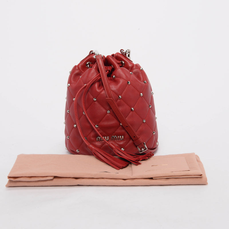 Miu Miu Red Nappa Studded Bucket Bag - Blue Spinach