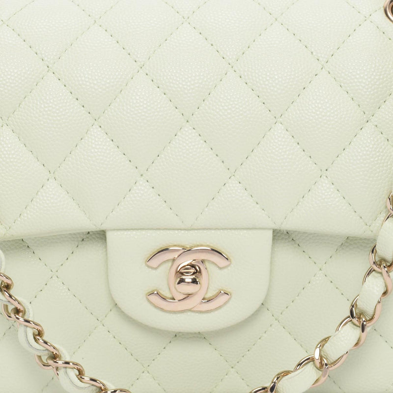 Chanel Mint Green Caviar Small Classic Double Flap Bag - Blue Spinach