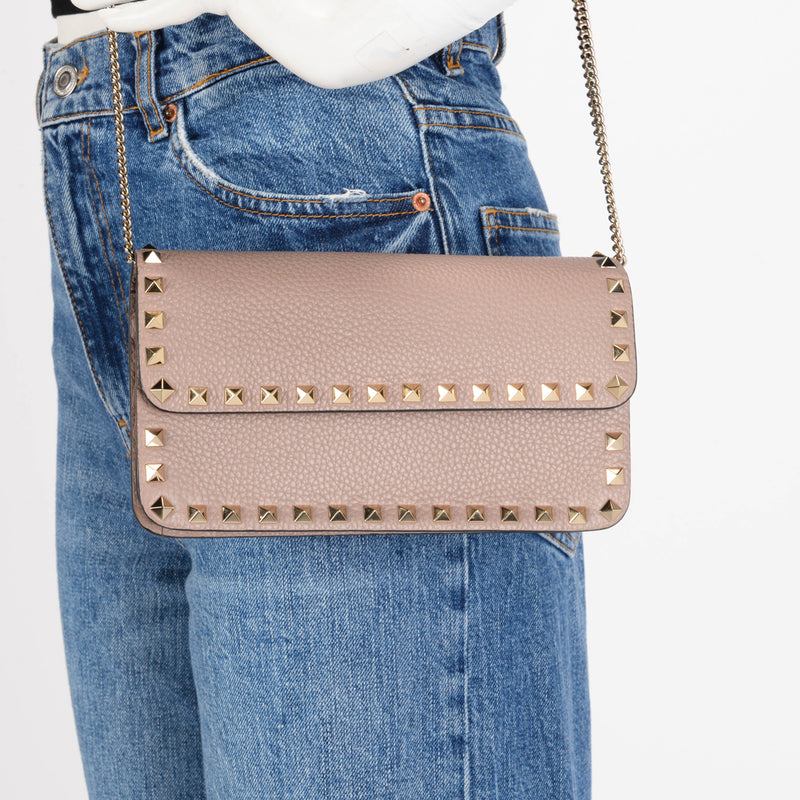 Valentino Poudre Grained Calfskin Rockstud Chain Flap Bag - Blue Spinach