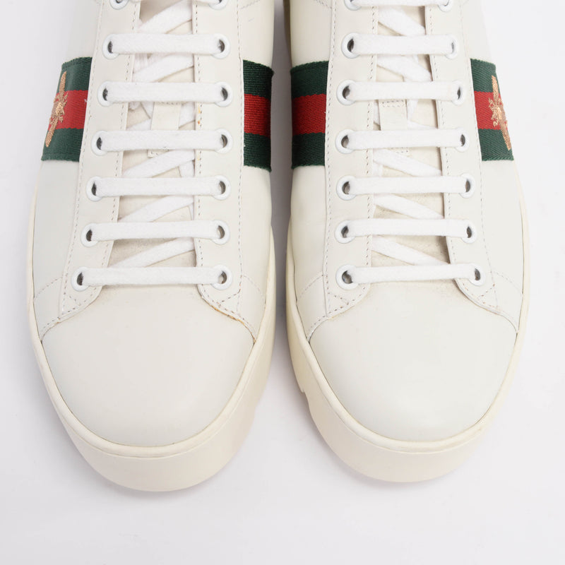 Gucci White Leather Ace Embroidered Platform Sneakers 39.5 - Blue Spinach