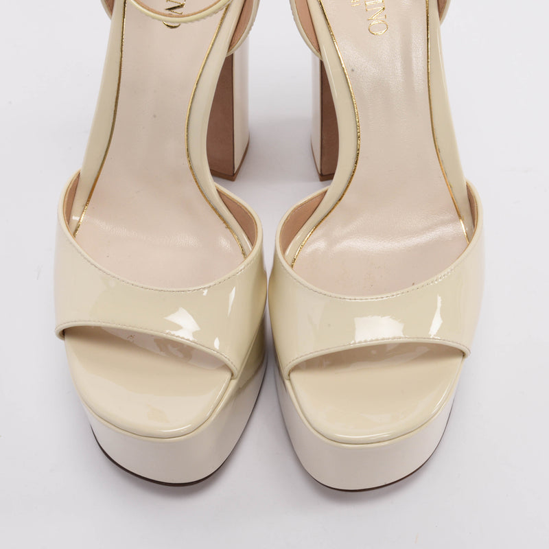 Valentino Cream Patent Tan-Go Mary Jane Sandals 36.5 - Blue Spinach