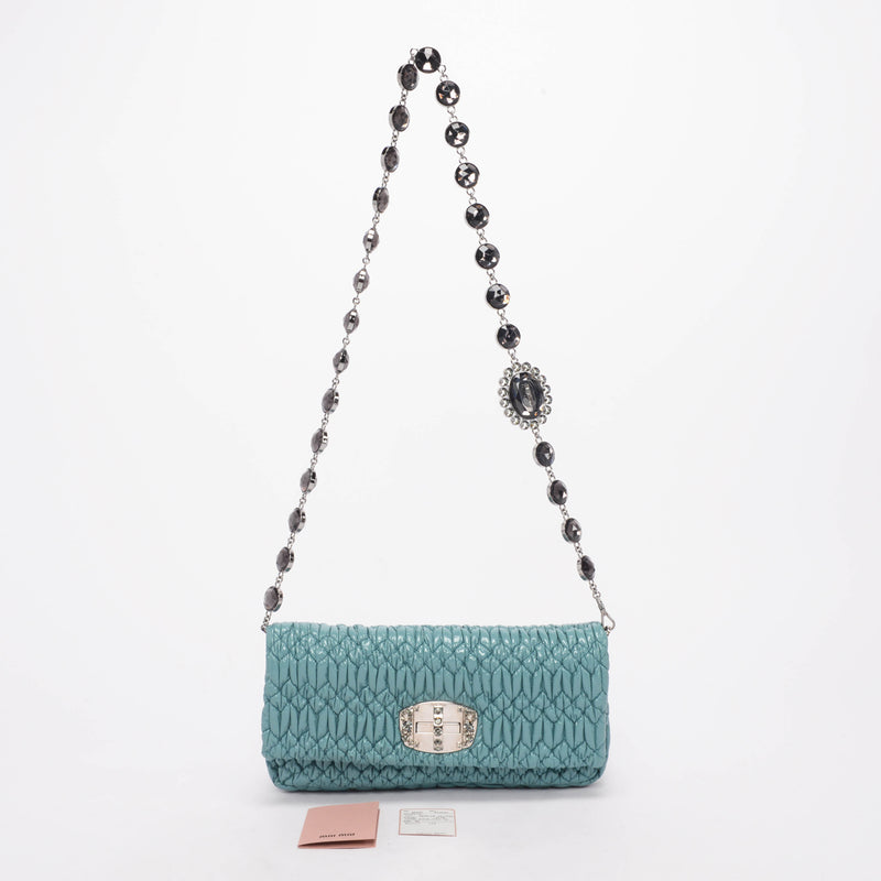 Miu Miu Mint Patent Matelasse Crystal Evening Bag - Blue Spinach