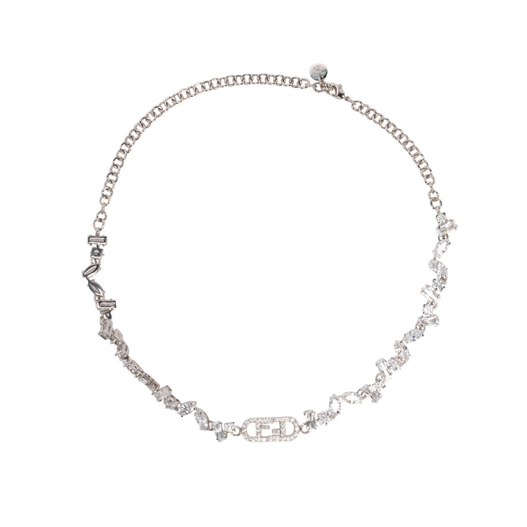 Fendi Silver Crystal Fendi O'Lock Choker Necklace