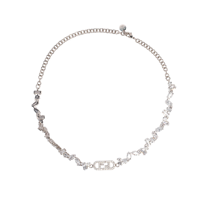 Fendi Silver Crystal Fendi O'Lock Choker Necklace - Blue Spinach