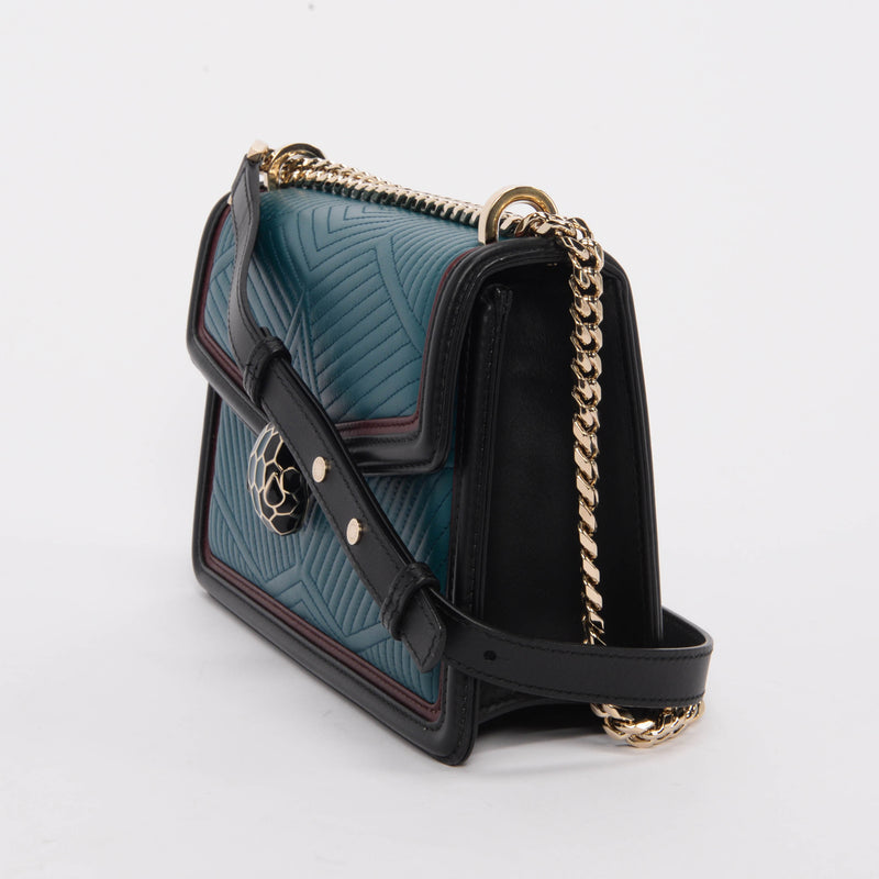 Bulgari Tri-Colour Nappa Diamond Blast Serpenti Forever Bag - Blue Spinach