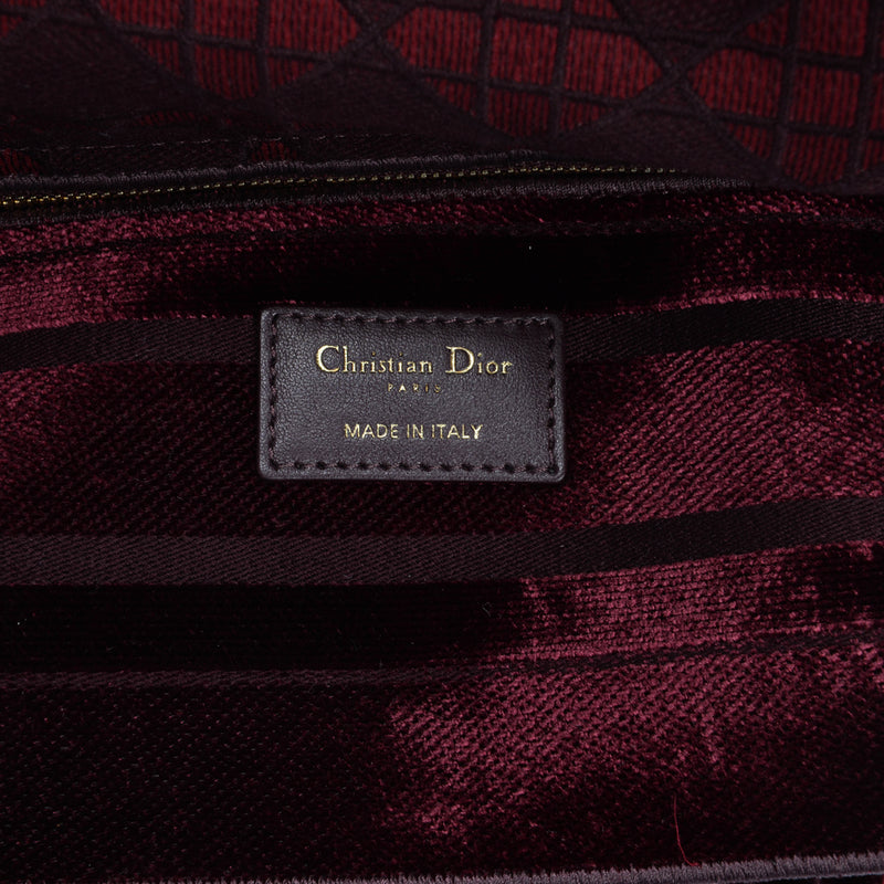 Dior Burgundy Cannage Velvet Medium Lady D-Lite Bag - Blue Spinach