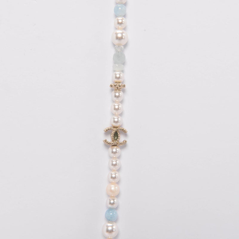 Chanel Aquamarine Crystal & Pearl Long Necklace - Blue Spinach