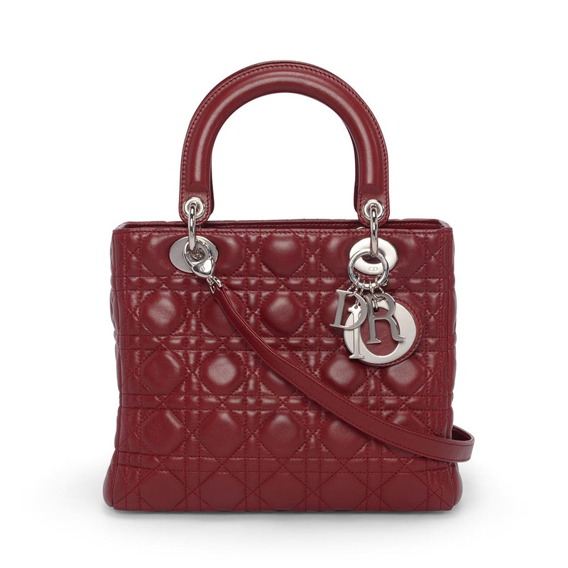 Dior Burgundy Cannage Lambskin Medium Lady Dior - Blue Spinach