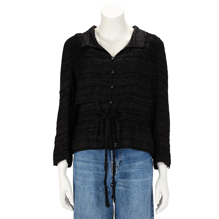 Chanel Black Lightweight Boucle Drawstring Waist Jacket FR 42