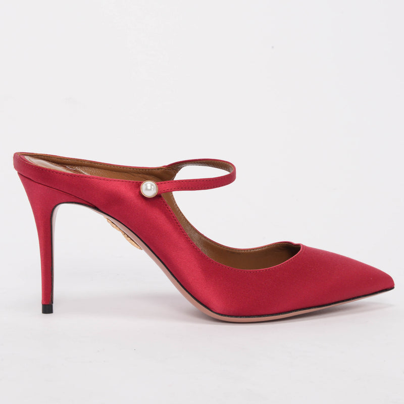 Aquazzura Dark Red Satin Nolita Mules 40.5 - Blue Spinach