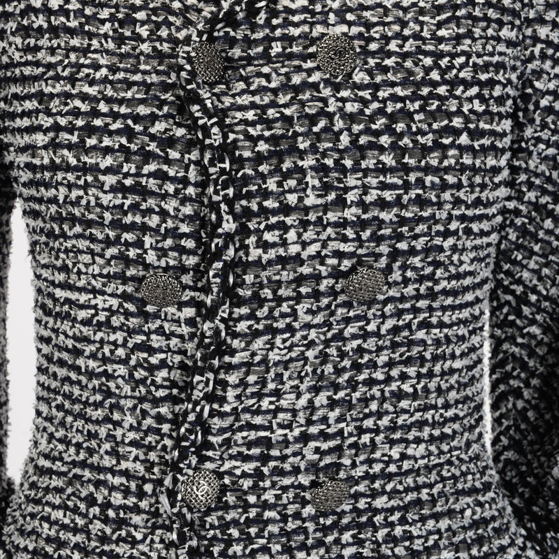 Chanel Black & White Fantasy Tweed Patch Pocket Jacket FR 36 - Blue Spinach