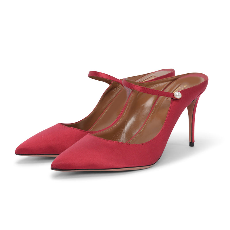 Aquazzura Dark Red Satin Nolita Mules 40.5 - Blue Spinach