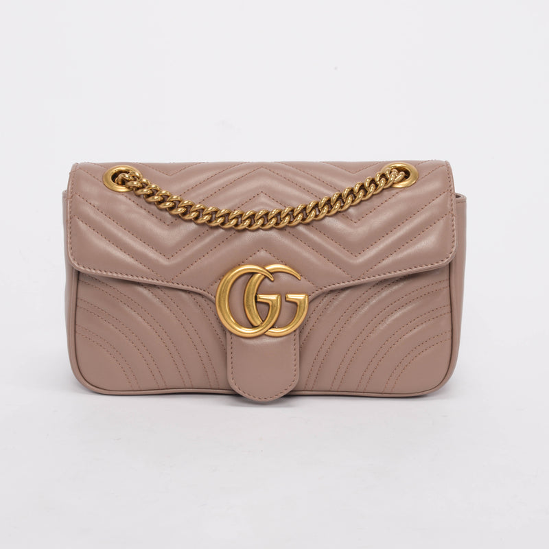 Gucci Dusty Pink Matelasse Small GG Marmont Bag - Blue Spinach