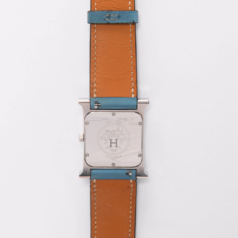 Hermes Blue Jean Swift Heure H Medium Model Watch - Blue Spinach