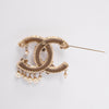 Chanel Light Gold Gripoix Flower & Pearl CC Brooch - Blue Spinach