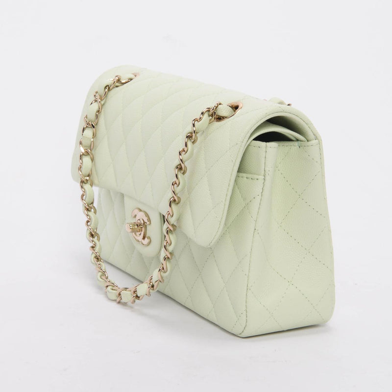 Chanel Mint Green Caviar Small Classic Double Flap Bag - Blue Spinach