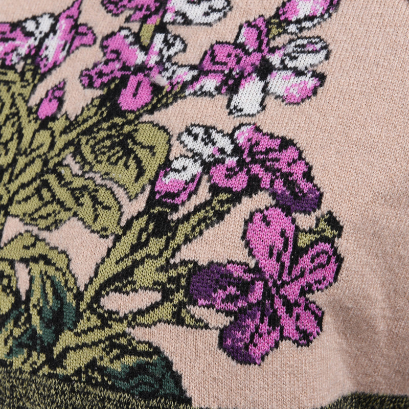 Dior Dusty Pink Cashmere Blend Fleurs Bibliques Sweater - Blue Spinach