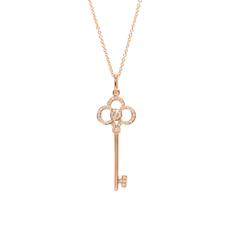 Tiffany & Co Rose Gold & Diamonds Crown Key Pendant - Blue Spinach