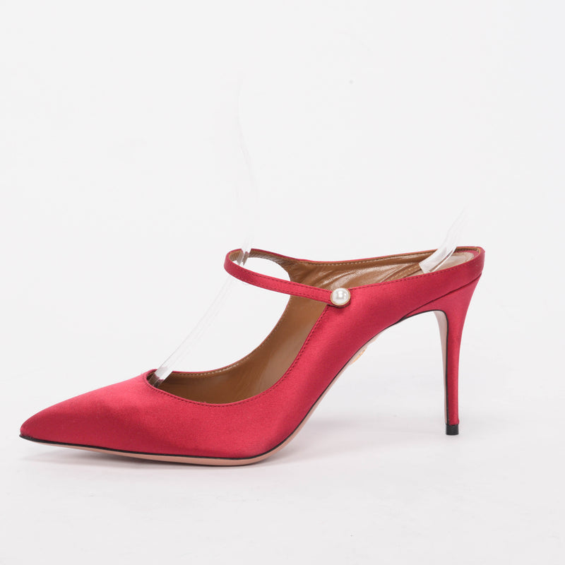 Aquazzura Dark Red Satin Nolita Mules 40.5 - Blue Spinach