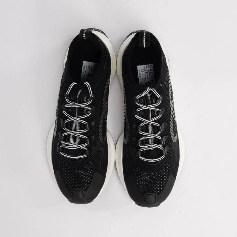 Gucci Black Knit Fabric GG Run Sneakers 38.5 - Blue Spinach