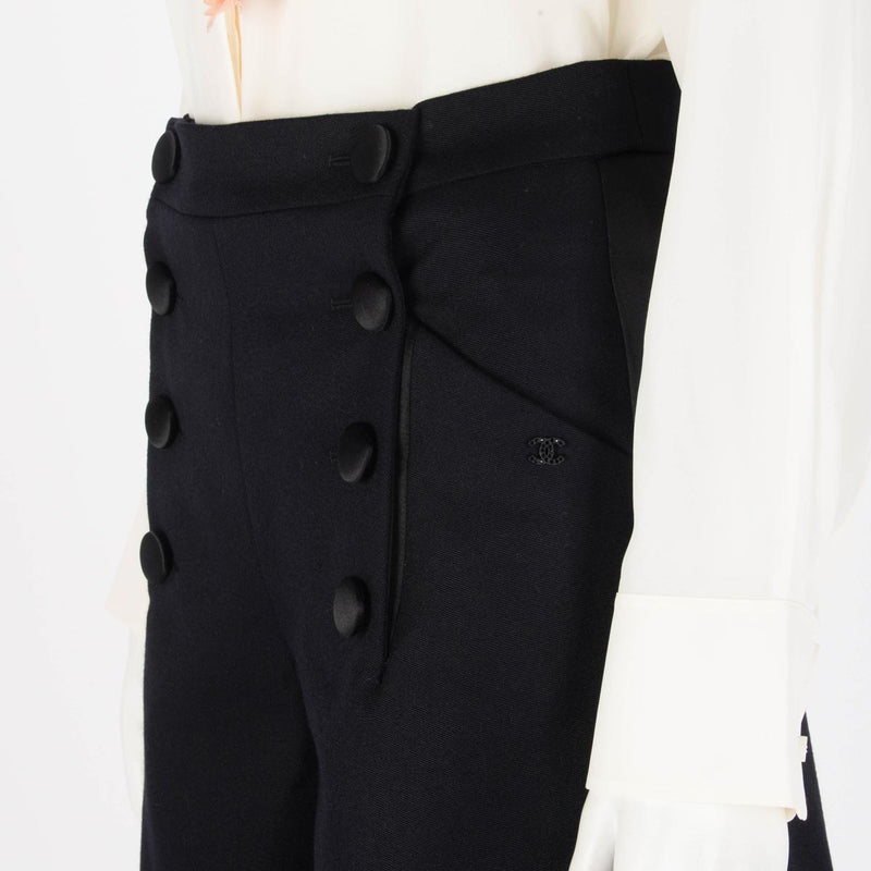 Chanel Dark Navy Wool High Rise Sailor Pants FR 36 - Blue Spinach