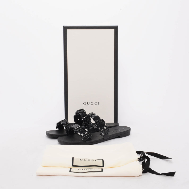 Gucci Black Rubber Chain Detail Sandals 35 - Blue Spinach