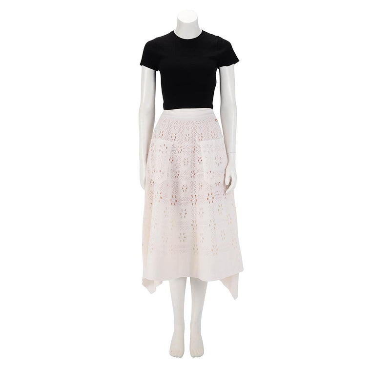 Chanel Ecru Lace Knit A-Line Skirt FR 40