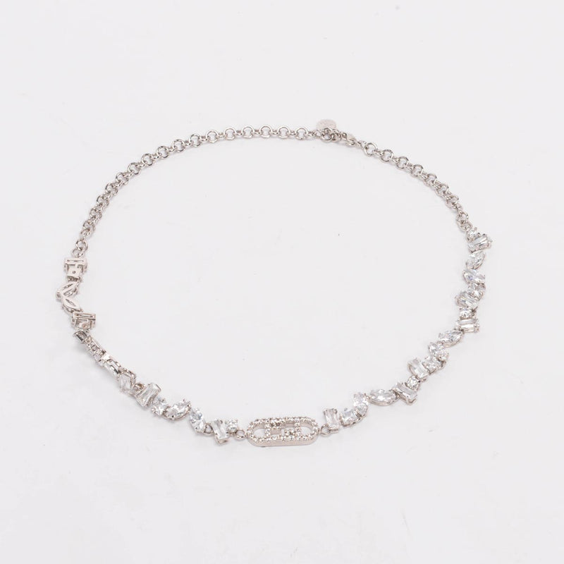 Fendi Silver Crystal Fendi O'Lock Choker Necklace - Blue Spinach