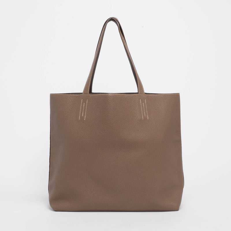 Hermes Etoupe & Chocolate Clemence Double Sens 36 Tote - Blue Spinach