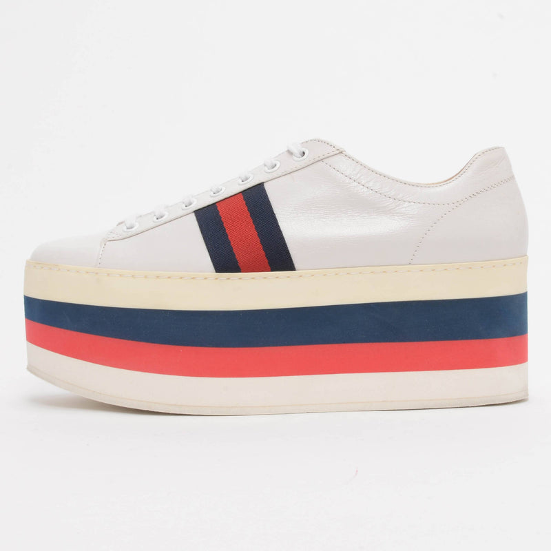 Gucci White Leather Peggy Platform Sneakers 39 - Blue Spinach