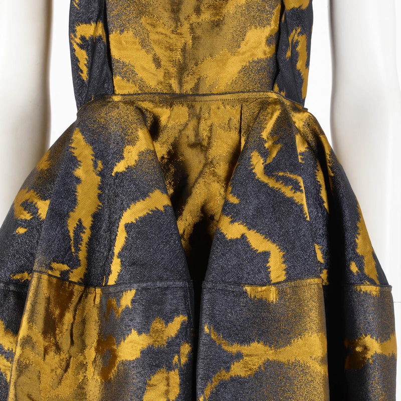 Lanvin Gold Jacquard Cocktail Dress FR 36 - Blue Spinach