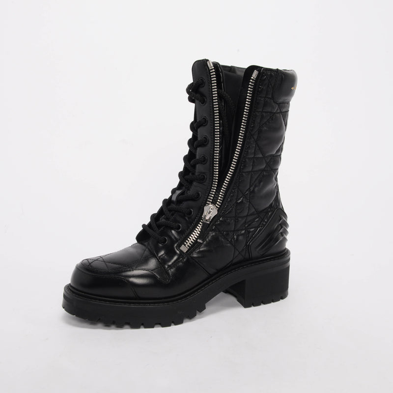 Dior Black Cannage Calfskin D-Leader Boots 37 - Blue Spinach