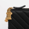 Chanel Black Chevron Caviar Large O Case Pouch - Blue Spinach