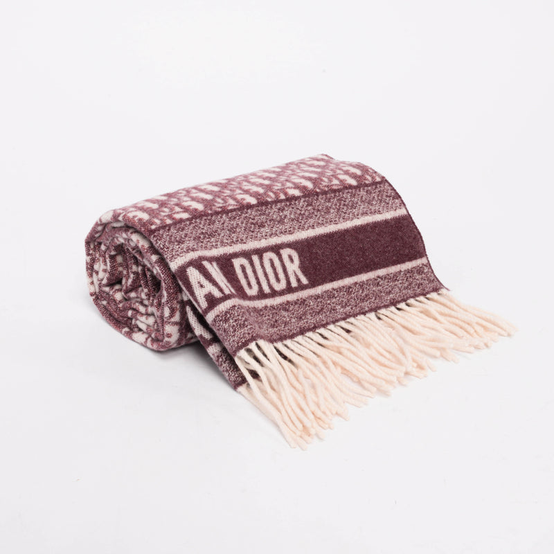 Dior Burgundy Cashmere Oblique Fringed Scarf - Blue Spinach