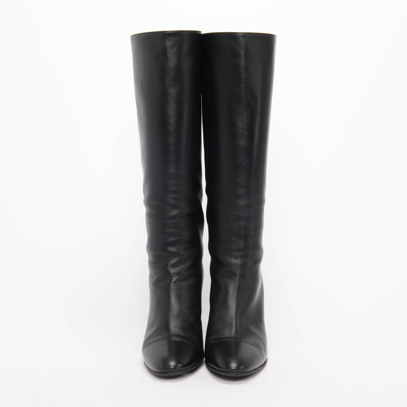 Gianvito Rossi Black Calfskin Laura 85 Knee High Boots 39 - Blue Spinach