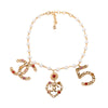 Chanel Gold Tone Pearl & Crystal Coco Charm Choker Necklace - Blue Spinach