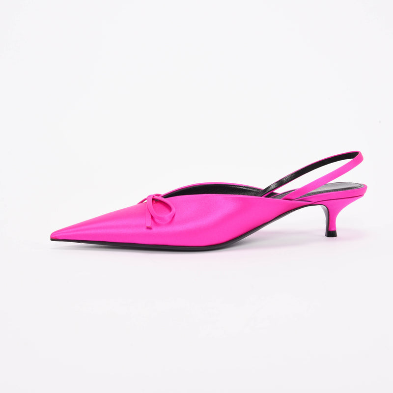 Balenciaga Rose Fuchsia Satin Knife Slingback Pumps 37 - Blue Spinach